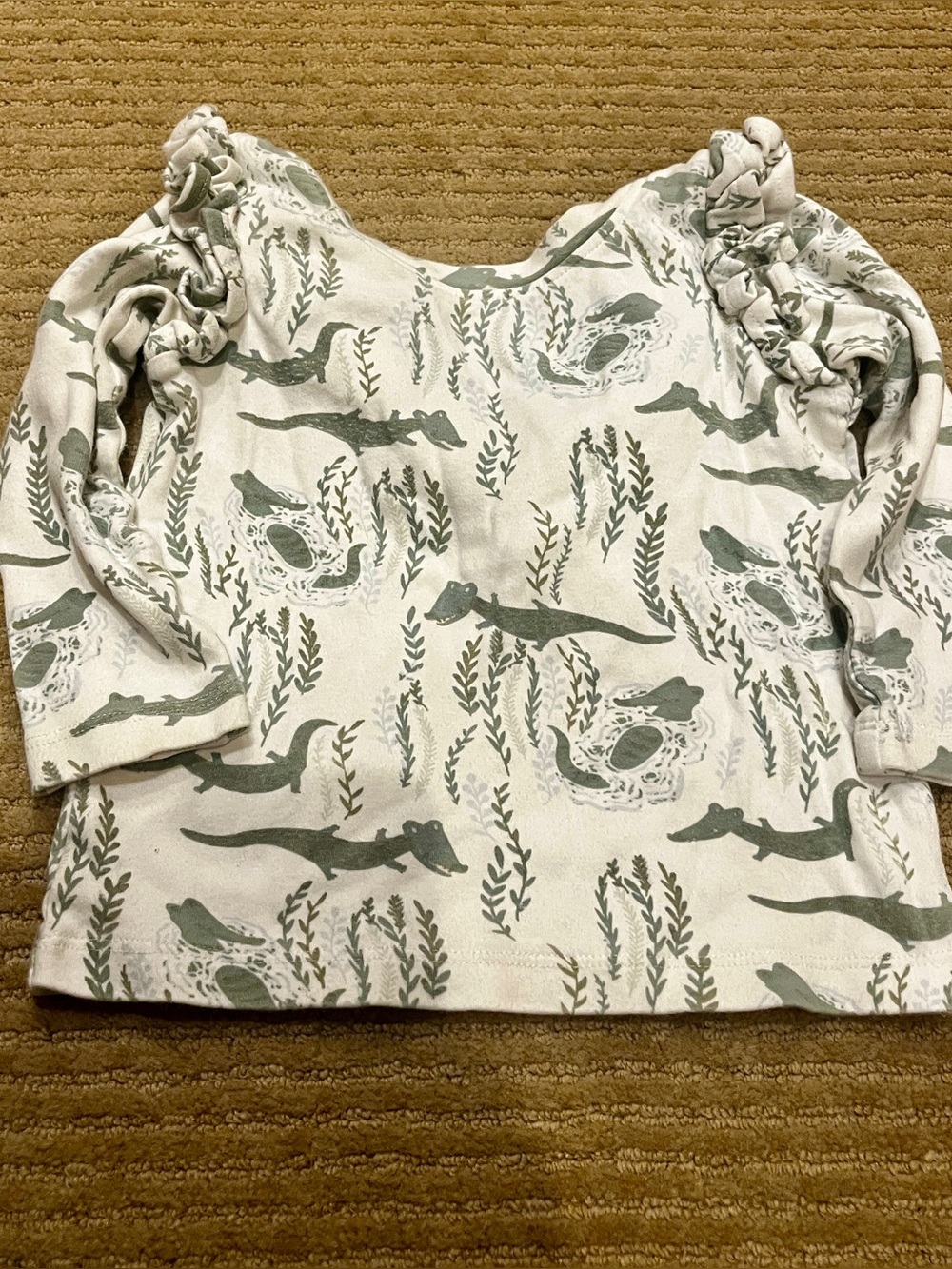 kate quinn Sage Green Alligator Crocodile Sea Life Ruffle Long-Sleeve Top